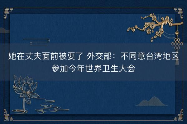她在丈夫面前被耍了 外交部：不同意台湾地区参加今年世界卫生大会