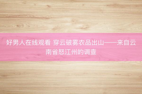 好男人在线观看 穿云破雾农品出山——来自云南省怒江州的调查
