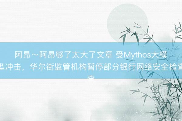 阿昂～阿昂够了太大了文章 受Mythos大模型冲击，华尔街监管机构暂停部分银行网络安全检查