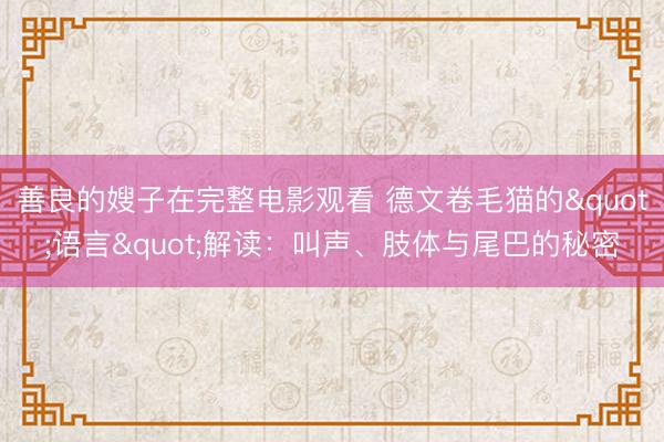 善良的嫂子在完整电影观看 德文卷毛猫的"语言"解读：叫声、肢体与尾巴的秘密
