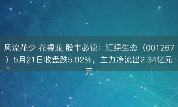 风流花少 花睿龙 股市必读：汇绿生态（001267）5月21日收盘跌5.92%，主力净流出2.34亿元