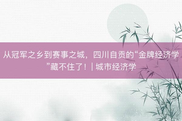 从冠军之乡到赛事之城,四川自贡的“金牌经济学”藏不住了!| 城市经济学