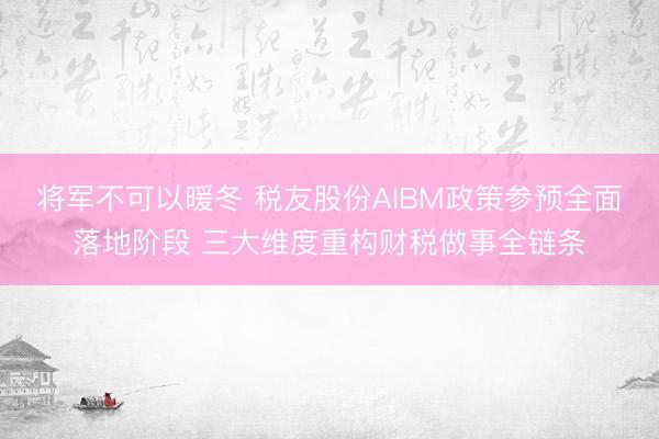 将军不可以暖冬 税友股份AIBM政策参预全面落地阶段 三大维度重构财税做事全链条